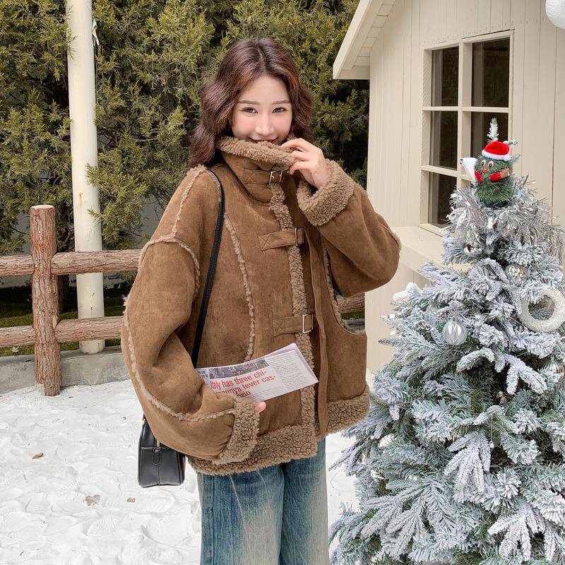 咖色仿皮毛一体2羔毛外套女20新5冬季款小个子C203-557羊好看加绒
