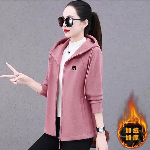 84292164连帽衣女加绒加厚秋冬尚季2024新卫款爆款时洋士气女拉链