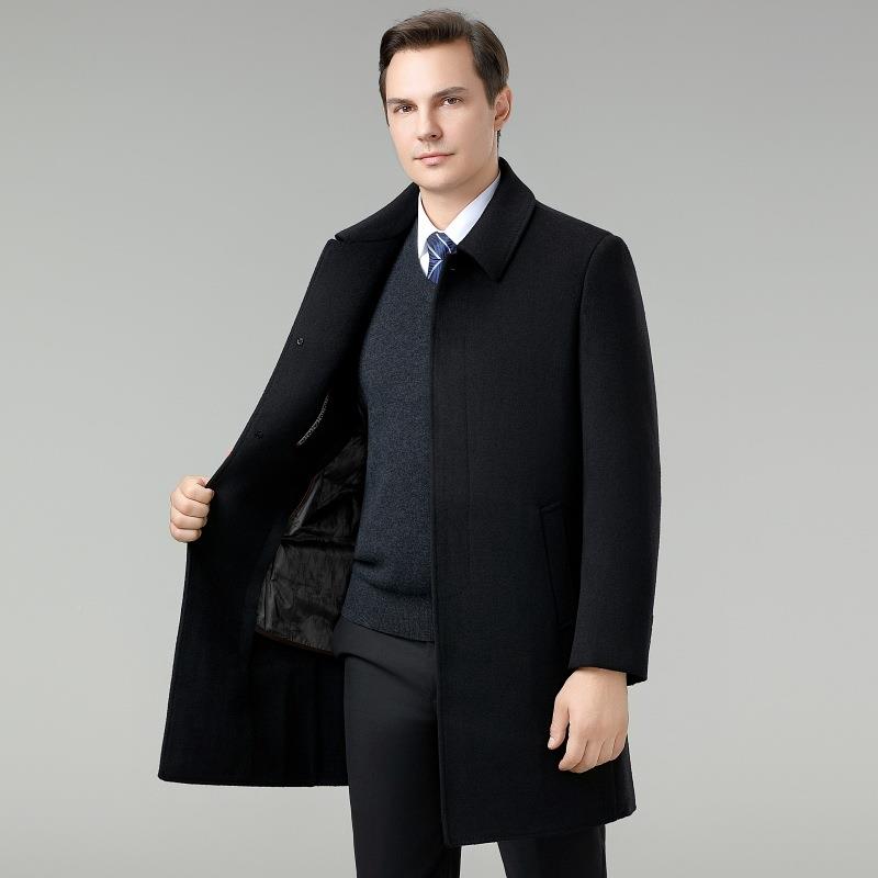 双面羊绒大衣男外长款商务翻休闲羊毛呢子ZLK风衣中年羽中绒内胆