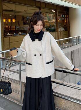 白色短绒款面羊外双套女c209-M00小个子2024秋冬新法式百搭款减龄
