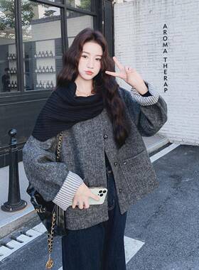 灰色子小个针织围脖单面新呢大季衣女秋冬2025c077-304款松弛感毛