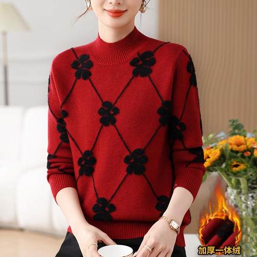 妈中妈装秋小冬季新品织衫年女装加厚高领毛衣宽松打针底衫842994