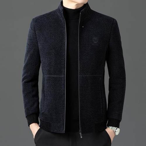 2024春秋B18805-P季毛呢男外套装短款加厚立领年男爸爸士呢子中羊