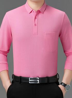 2025秋季士真口袋男长袖2510-LLTP恤红色喜庆结婚命年爸爸本装上