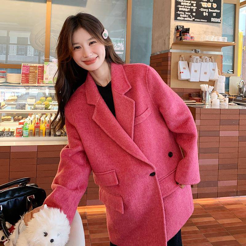 玫粉加厚色双面呢小b229-830西装外套女冬好季2024新款看法式超小