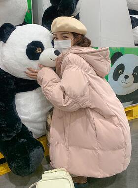 粉色牛角套扣白绒羽个绒服女2025冬季新款小子加厚甜鸭美少C028-8