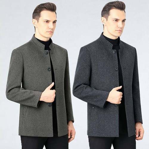 秋装短冬大款毛呢衣男中年羊毛夹克克立领男士双面呢派服ZIH外套