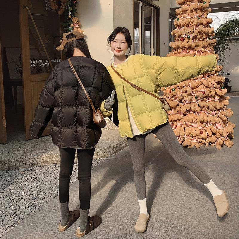 黄绿色圆领b001-M1690白鸭绒块冬羽绒服女季025年新款设计感超好