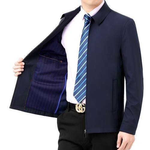 男装桑蚕丝夹克男春秋季款中年爸爸装外商套亲2288克新大码务茄男