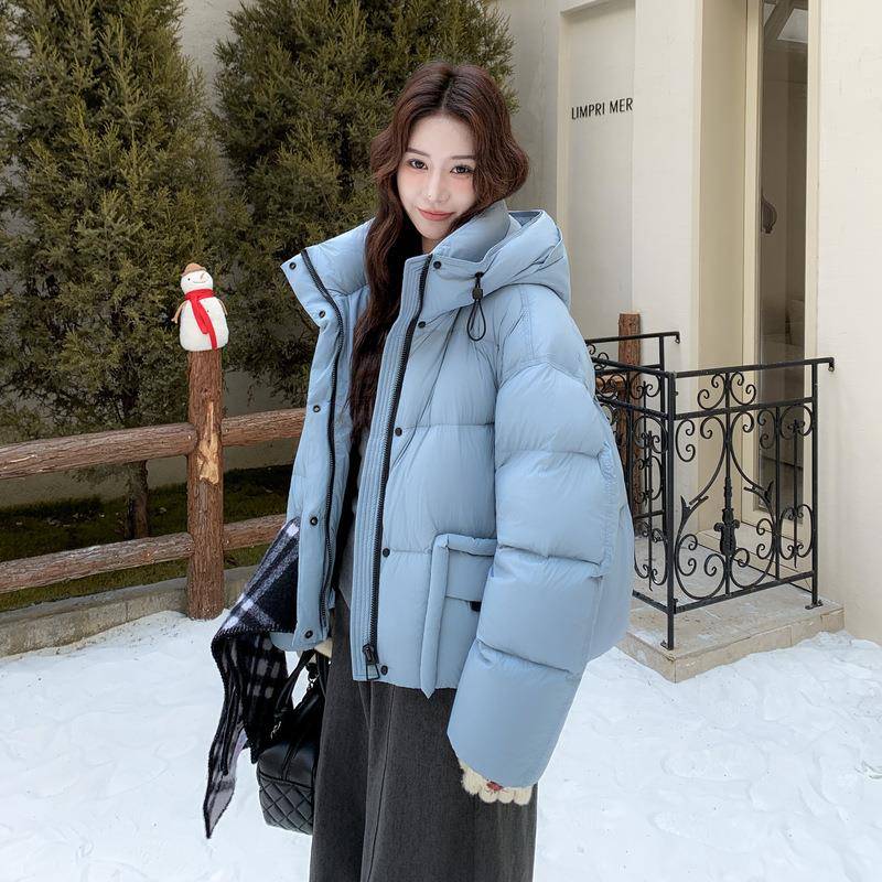 蓝色款连帽短款羽绒服看女季新冬22B076-82025巨好的短款90白鸭绒