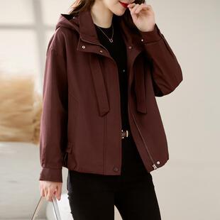 ZMU88608安拉红连松帽可外套女春秋2025新款小个子风休闲大码宽初