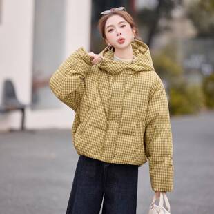 羽绒服女个225冬新款小子超服好看独特漂亮立领格子面包XR2520-1