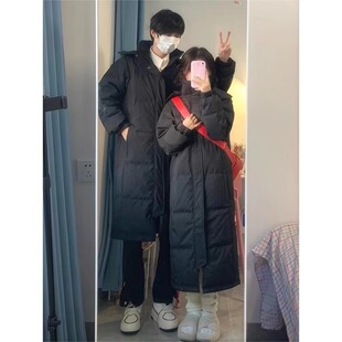 中戏羽绒棉服女中长款2024新款冬季情侣棉衣过膝学生加厚棉袄外套