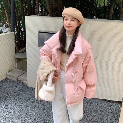 2024年新款韩版羽绒棉服女高中生短款牛角扣面包服冬季外套小众潮