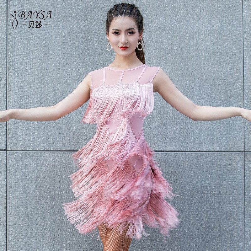 贝莎2022新款拉丁舞流苏连衣裙性感女成人练功服演出舞蹈裙打底裤