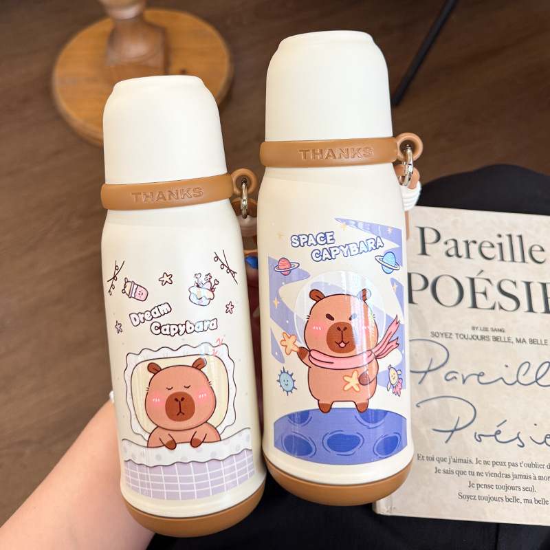 创意新款子弹头316不锈钢保温杯 高颜值卡通茶水分离吸管双饮水