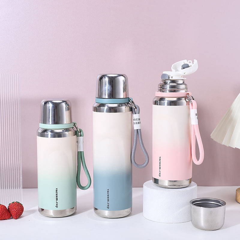 外贸新款简约男女学生专用保温杯渐变色304不锈钢大容量便携水杯