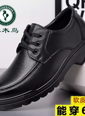 啄木鸟男鞋夏季新款休闲百搭防滑真皮鞋男士透气软皮软底爸爸鞋子