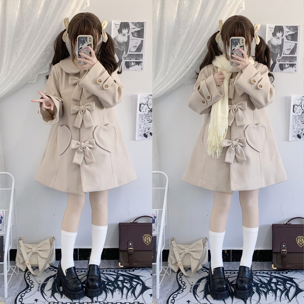 漓川JK秋冬原创正版妮子大衣可爱小个子毛呢外套中长款白搭加厚