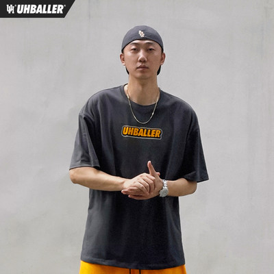 UHBALLER美式复古logo纯棉短袖透气舒适篮球T恤潮牌时尚投篮服