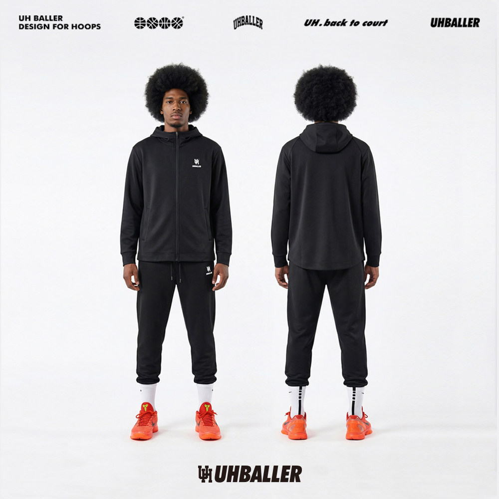 UHBALLER美式拉链篮球精英帽衫套装连帽卫衣运动加绒男束脚休闲裤