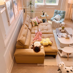 真皮多功能智能电动沙发意式 极简棕色头层牛皮小户型沙发客厅简约