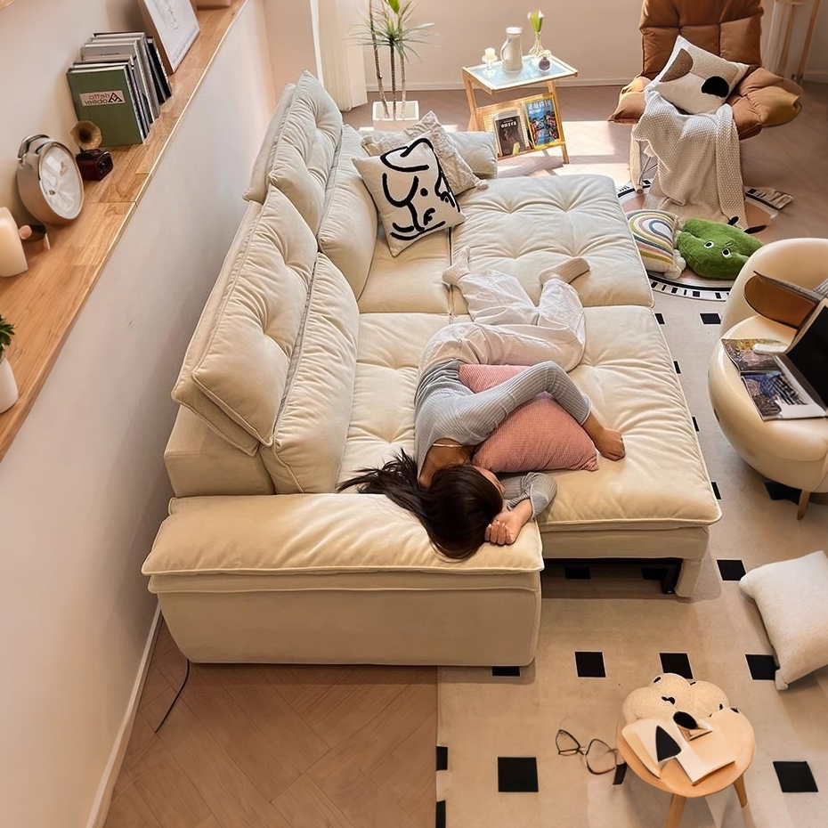 法式奶油侘寂风客厅电动功能沙发零靠墙可调节伸缩可拆洗布艺沙发,住宅家具,功能沙发,淘宝优惠券,粉丝福利购,淘宝优惠卷