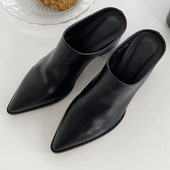 百搭穆勒鞋 韩国东大门女鞋 软皮粗跟包头拖鞋 减龄尖头半拖鞋 女 时尚