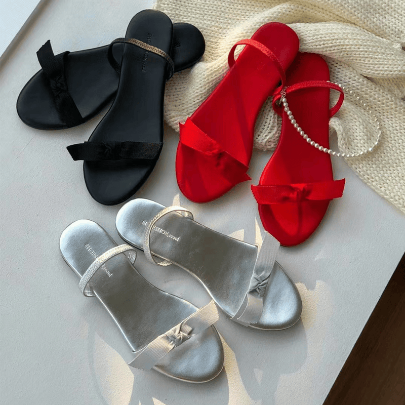 韩国东大门春夏新款减龄蝴蝶结一字带凉鞋极简平底外穿多穿法凉拖,女鞋,一字拖,淘宝优惠券,粉丝福利购,淘宝优惠卷