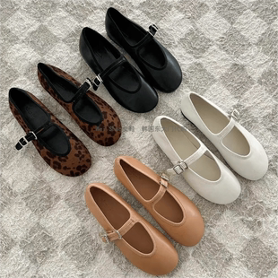 复古一字扣豹纹圆头平底浅口玛丽珍单鞋 新款 正品 韩国东大门代购