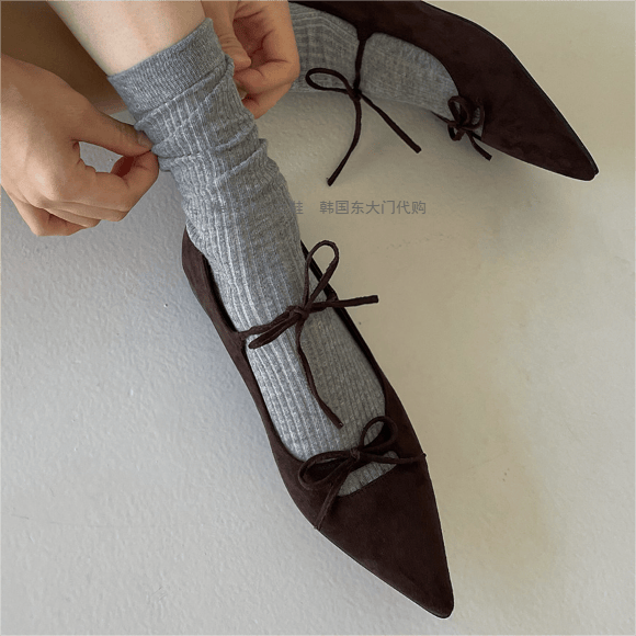双蝴蝶结韩国平底单鞋尖头气质
