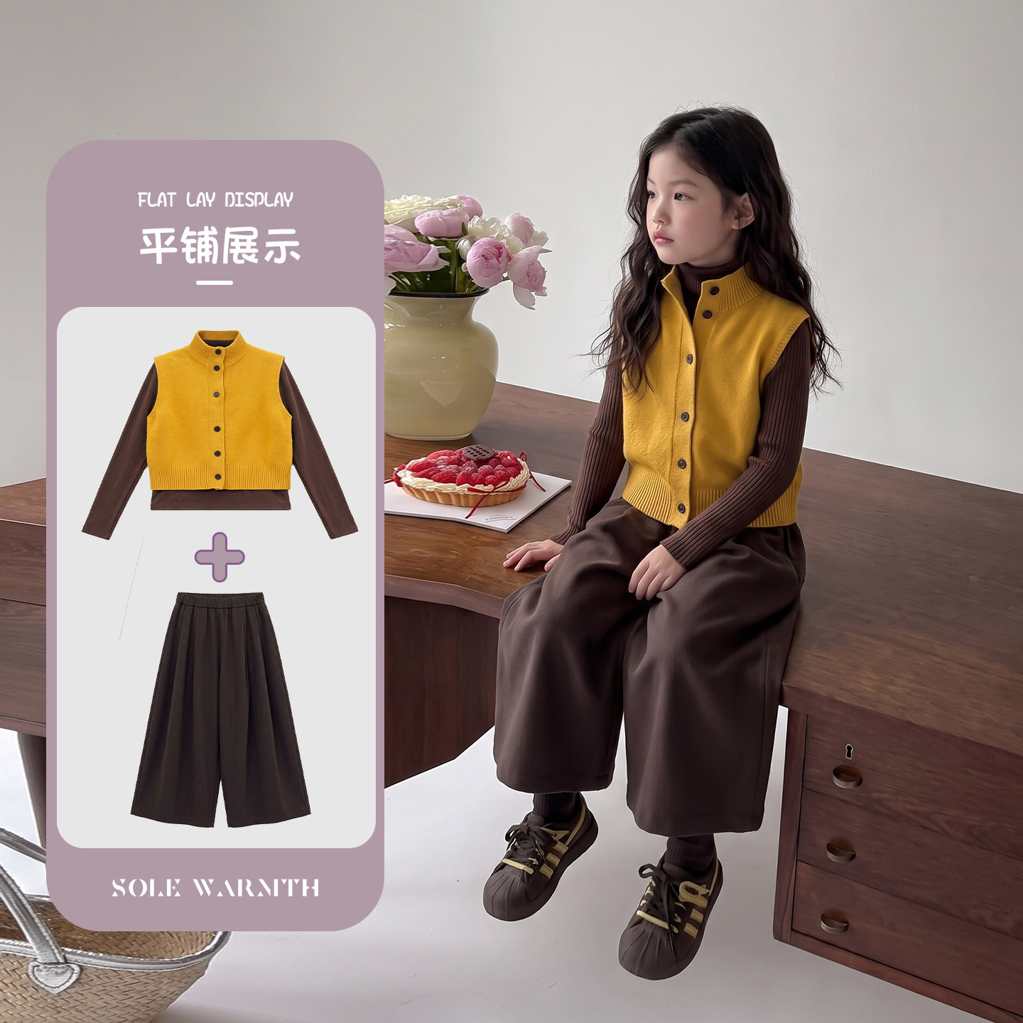 唯暖女童套装秋冬新款宝宝衣服洋气小女孩冬季加绒儿童马甲三件套