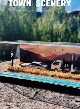 64比例 72比例车模场景 发光场景 DIY 桌面摆件 溪水金秋稻田模型