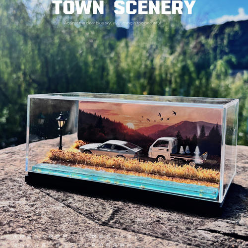 64比例 72比例车模场景 发光场景 DIY 桌面摆件 溪水金秋稻田模型