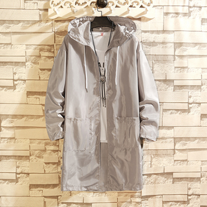 夏季防晒服户外沙滩服中长款风衣连帽外套男薄款衣无扣无拉链,男装防晒衣,星座1804