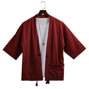 七分袖开衫男薄款时差亚麻开衫外套男夹克风亚麻衬衫道袍。图片