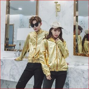 春装新款韩土豪金银色运动棒球服短款夹克学生上衣开衫外套潮