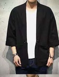 风外套男七分袖唐装汉服夏薄款宽松日系开衫道袍和服亚麻上衣，男装民族服装，星座1804