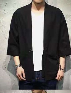 风外套男七分袖唐装汉服夏薄款宽松日系开衫道袍和服亚麻上衣图片