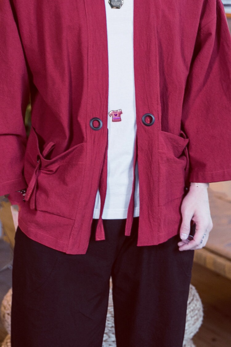 风外套男七分袖唐装汉服夏薄款宽松日系开衫道袍和服亚麻上衣,男装民族服装,星座1804