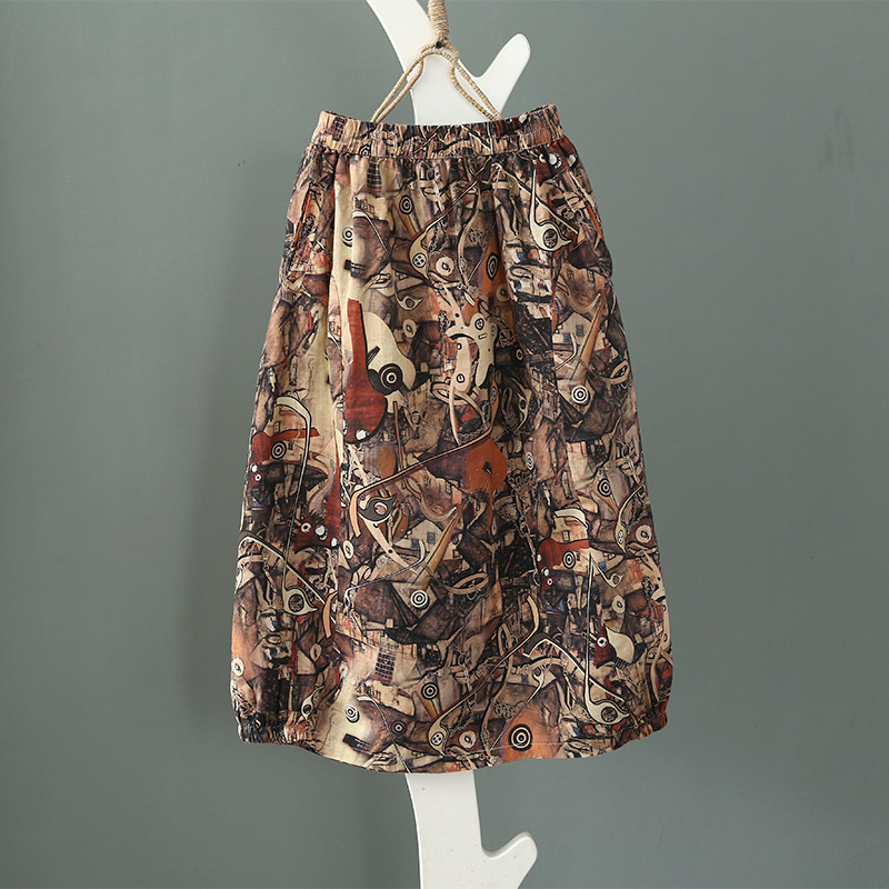 複古文藝亞麻印花半身裙女夏季中長款燈籠裙寬松休閑棉麻碎花長裙在類目 女裝/女士精品, 半身裙中 - 來自Buy2taobao.com提供專業的淘寶代購服務