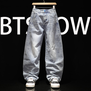 青春潮流宽松显瘦香蕉休闲长裤 新品 直筒宽松阔腿裤 男式 弯刀牛仔裤