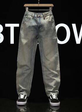 牛仔裤男士直筒裤潮牌流行痞帅大码宽松复古青少年休闲长裤哈伦裤