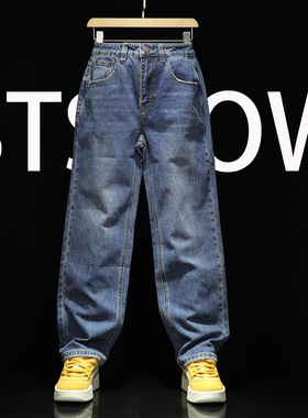 秋冬牛仔裤男士蓝色直筒休闲裤棉弹中腰磨边青春潮流修身男生长裤