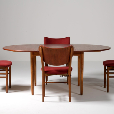 中古风樱桃木伸缩椭圆形餐桌加长