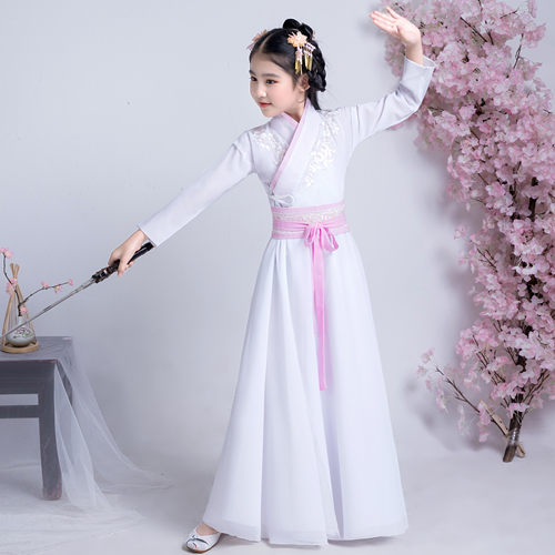 汉服女童春秋装中国风连衣裙长袖小女孩古筝演出服超仙儿童古装夏