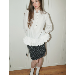 收腰纯色衬衣春新款 极简黑白花苞下摆衬衫 上衣 全棉系列 UNNNSAD