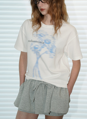 UNNNSAD 双面新疆棉空气层 magritte印花重磅圆领正肩t恤短袖女