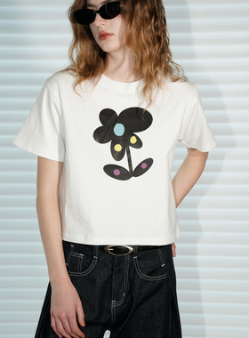 UNNNSAD 波普艺术调色盘花朵印花t恤 夏季全棉宽松休闲短袖上衣