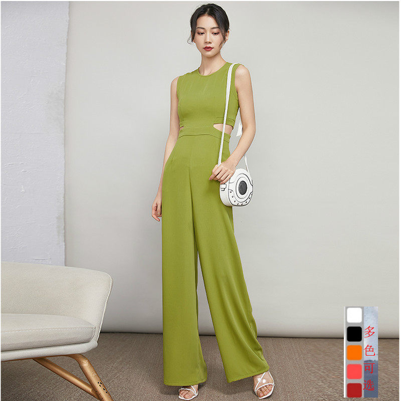2024新款连衣裤女神范高级感时尚露腰连体裤女夏欧美白工装连身裤